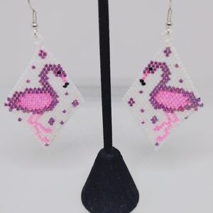 Hand Crafted Flamingo Earrings - Pink and Purple